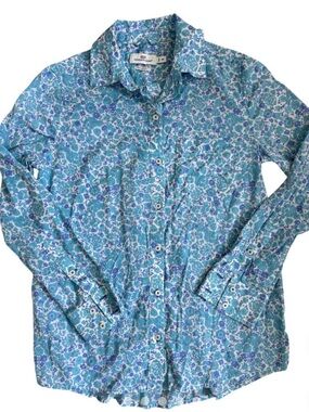 Vineyard Vines Teal and Light Blue Floral Button-Down Shirt